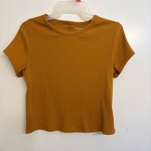 Girls Large Women’s Small Pumpkin Orange Ribbed Crew Neck Crop Top Fall Autumn